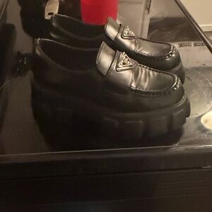 Prada Black Platform Loafers with Triangle Logo